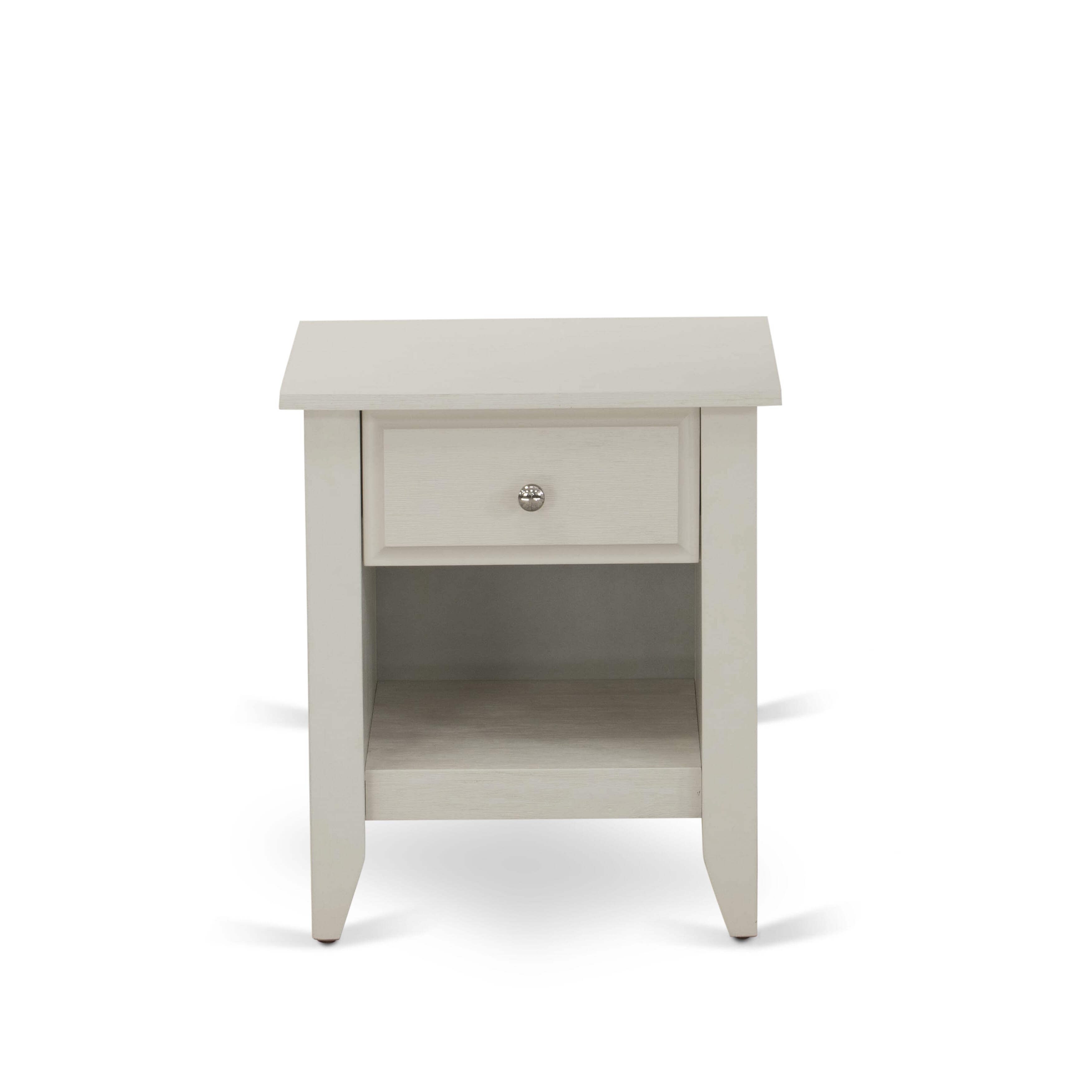 FN08K-1GA0C Juego de dormitorio de 2 piezas con plataforma King, cama y mesa auxiliar de nogal antiguo - Fabricación confiable y robusta - Cama de tela de lino beige niebla