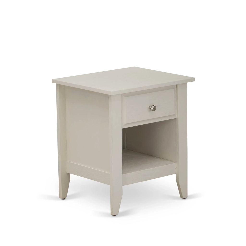 NL19K-2GA0C Juego de dormitorio moderno de 3 piezas: cama king size con botones capitoné, cabecera tapizada en tela de terciopelo blanco y mesita de noche con acabado en crema mantequilla cepillado con alambre.