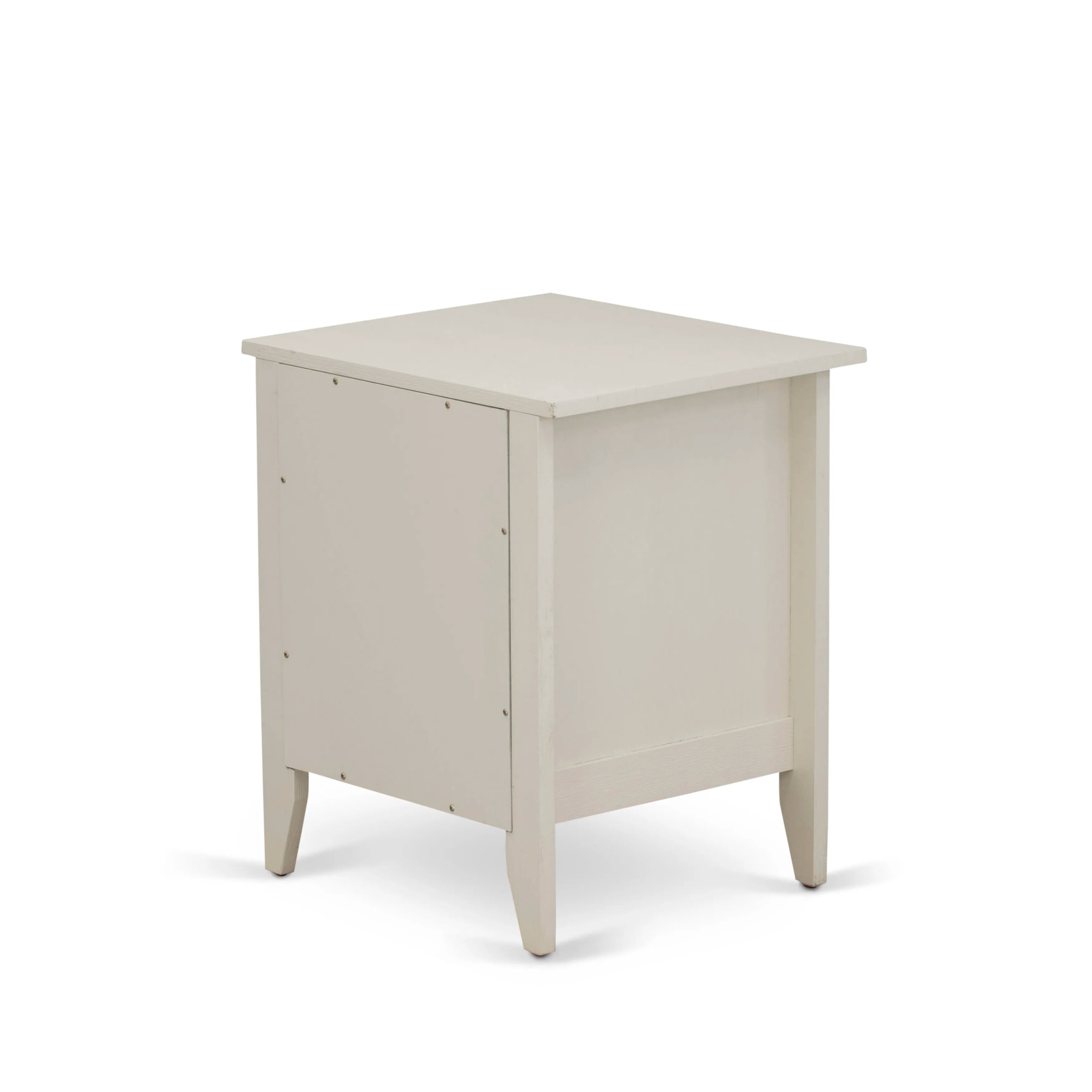 East West Furniture NL19Q-1GA0C 2 Piece Bed Set - Button Tufted Bed Frame - Linen white Velvet Fabric Upholstered Headboard and a Wire Brushed Butter Cream Finish Nightstand