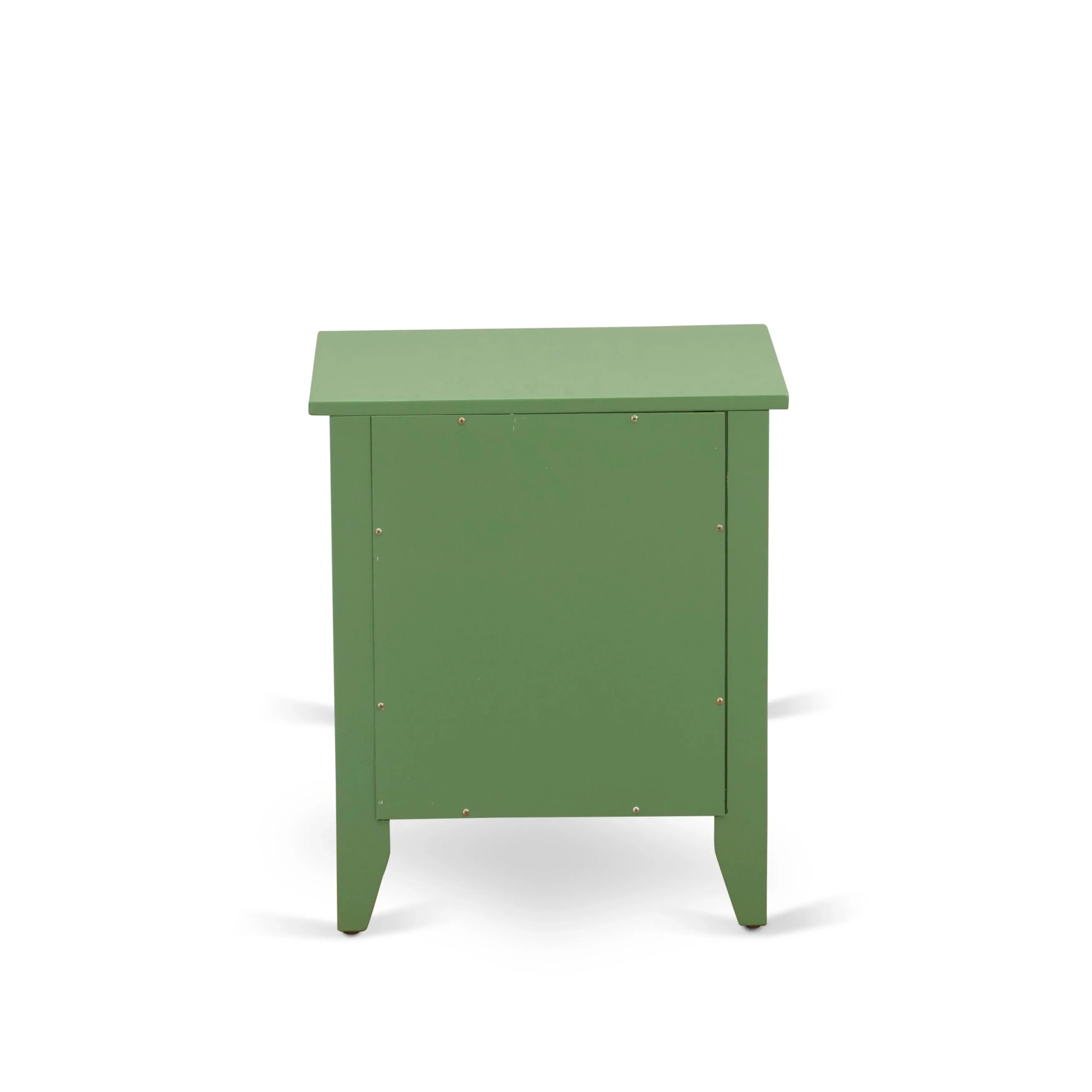 East West Furniture NL19K-1GA12 2 Piece Bedroom Set - Button Tufted Modern Bed Frame - Linen white Velvet Fabric Upholstered Headboard and a Clover Green Finish Nightstand