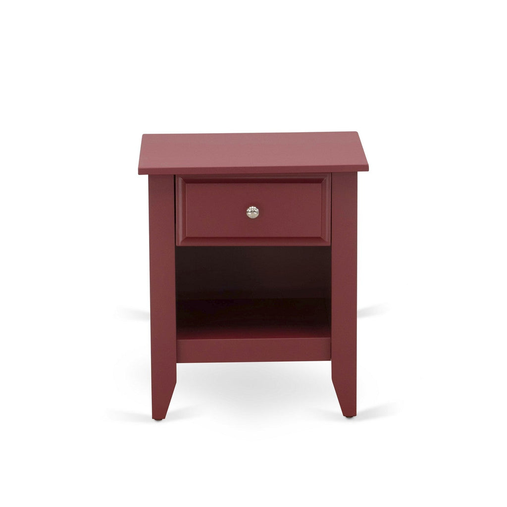 East West Furniture GA-13-ET Gallatin Nightstand - Rectangle Side Table with a Drawer for Bedroom, 18x21 Inch, Burgundy