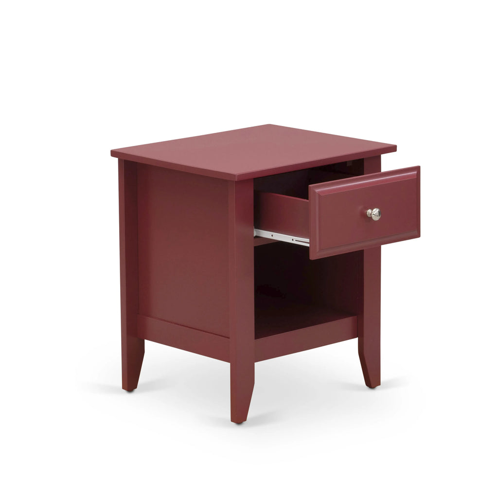 East West Furniture GA-13-ET Gallatin Nightstand - Rectangle Side Table with a Drawer for Bedroom, 18x21 Inch, Burgundy