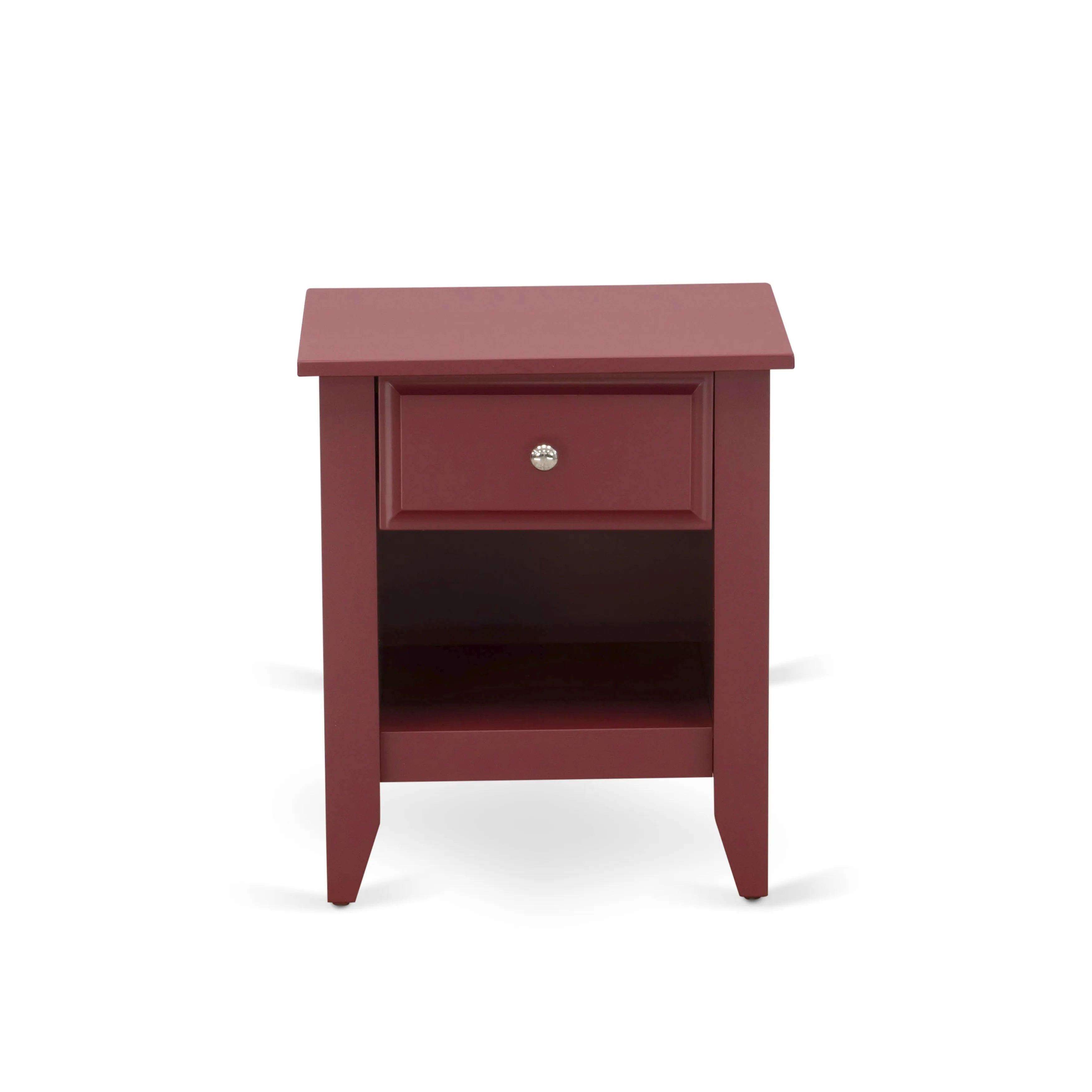 East West Furniture NL19Q-1GA13 2 Piece Queen Bedroom Set - Button Tufted Wooden Bed Frame - Linen white Velvet Fabric Upholstered Headboard and a Burgundy Finish Nightstand