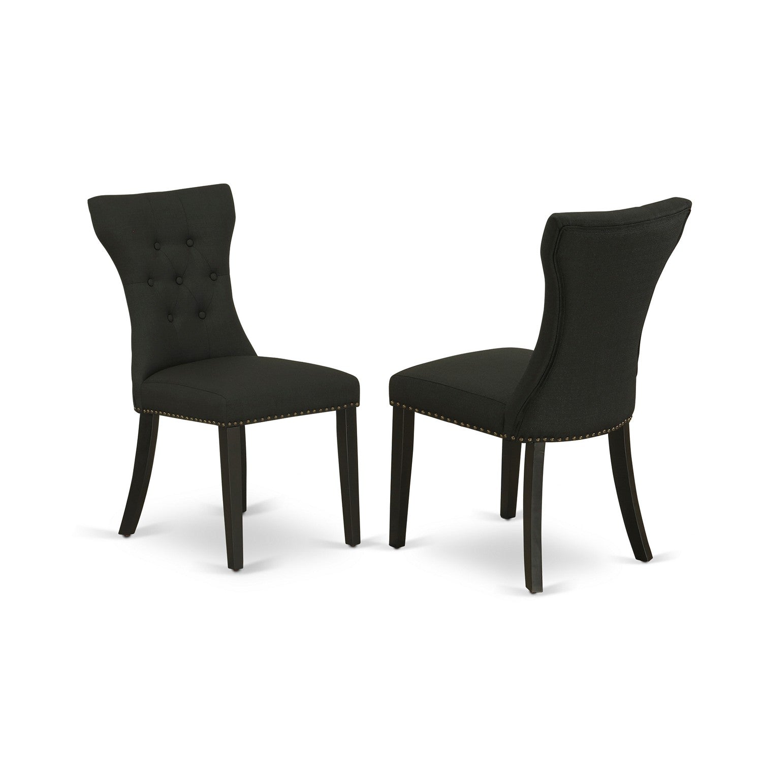 East West Furniture SHGA3-BLK-24 3-Piece Kitchen Table Set Included a Round Kitchen Table & 2 Dining Room Chairs, Black Linen Fabric Modern Dining Chairs Seat with Rubber Wood Legs, Black Finish