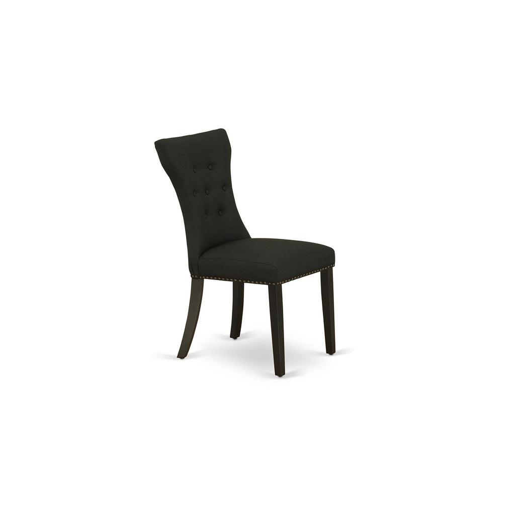 East West Furniture ANGA5-ABK-24 5 Piece Dining Table Set for 4 Includes a Round Kitchen Table with Pedestal and 4 Black Linen Fabric Parsons Dining Chairs, 36x36 Inch, Wirebrushed Black