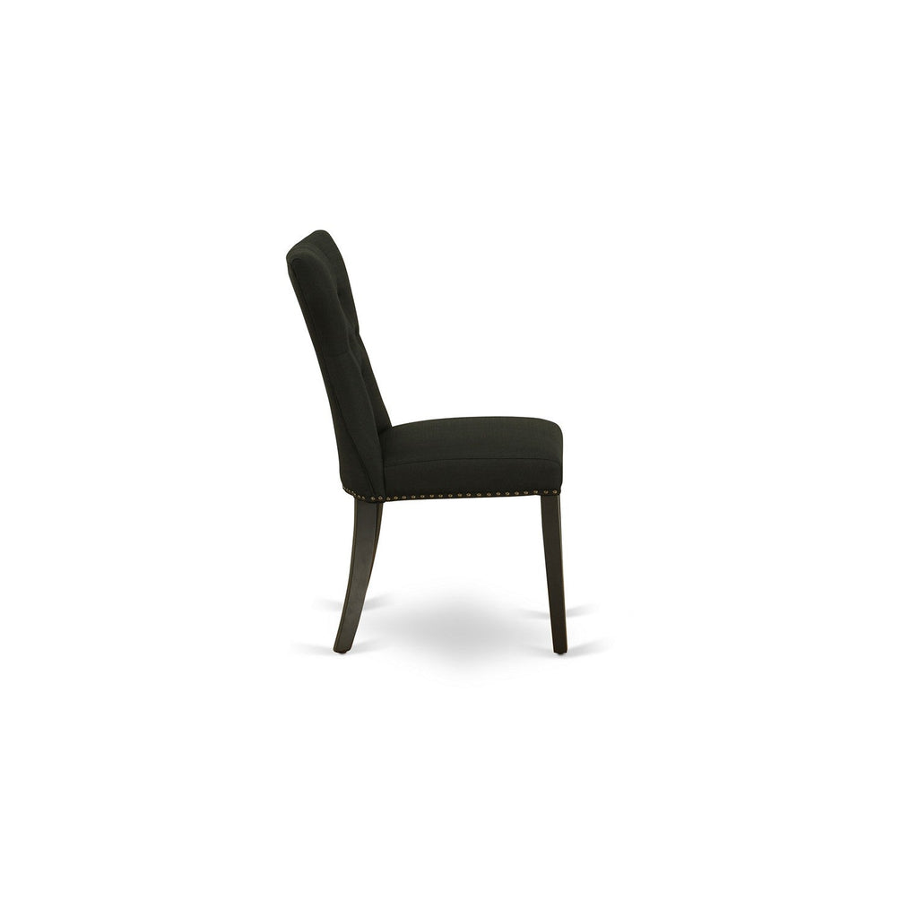 East West Furniture GAP1T24 Gallatin Parsons Dining Chairs - Button Tufted Nailhead Trim Black Linen Fabric Upholstered Chairs