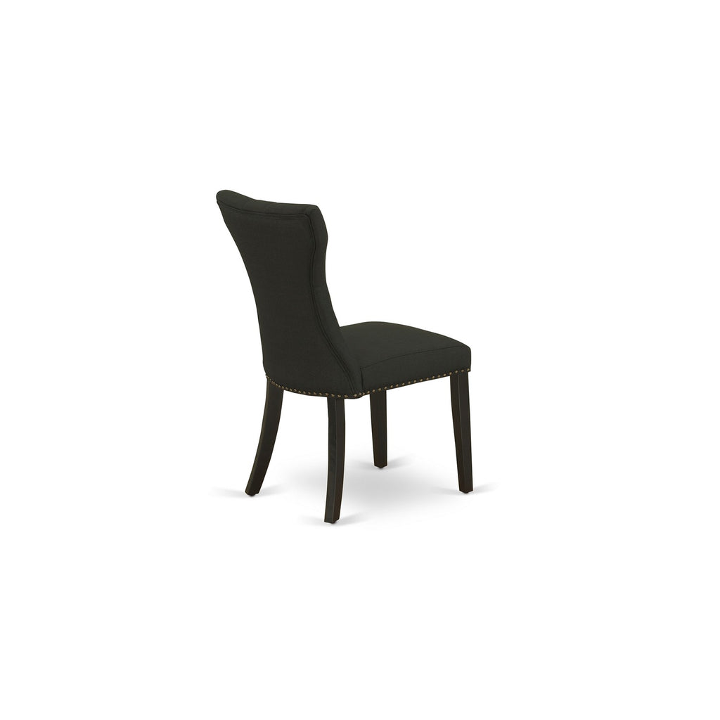 East West Furniture ANGA3-ABK-24 3 Piece Dinette Set for Small Spaces Contains a Round Kitchen Table with Pedestal and 2 Black Linen Fabric Parson Dining Chairs