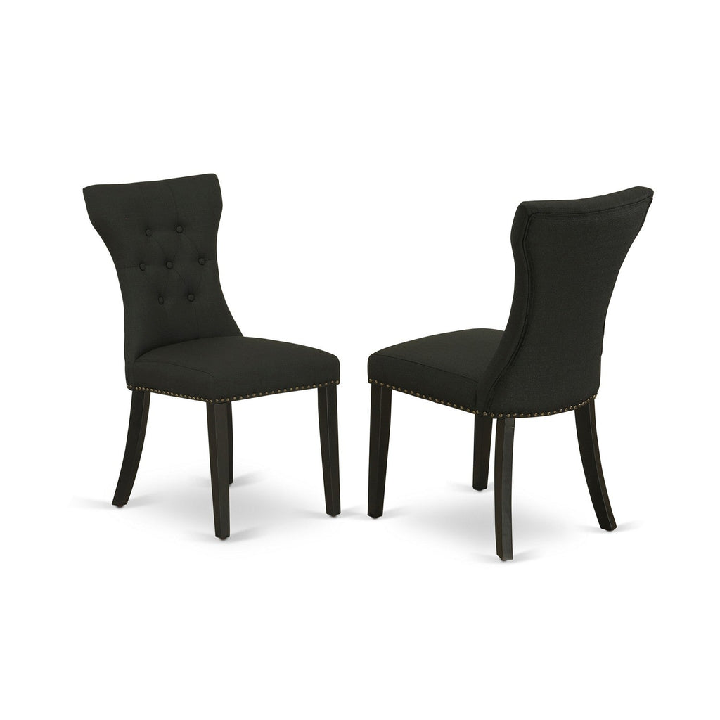 East West Furniture GAP1T24 Gallatin Parsons Dining Chairs - Button Tufted Nailhead Trim Black Linen Fabric Upholstered Chairs