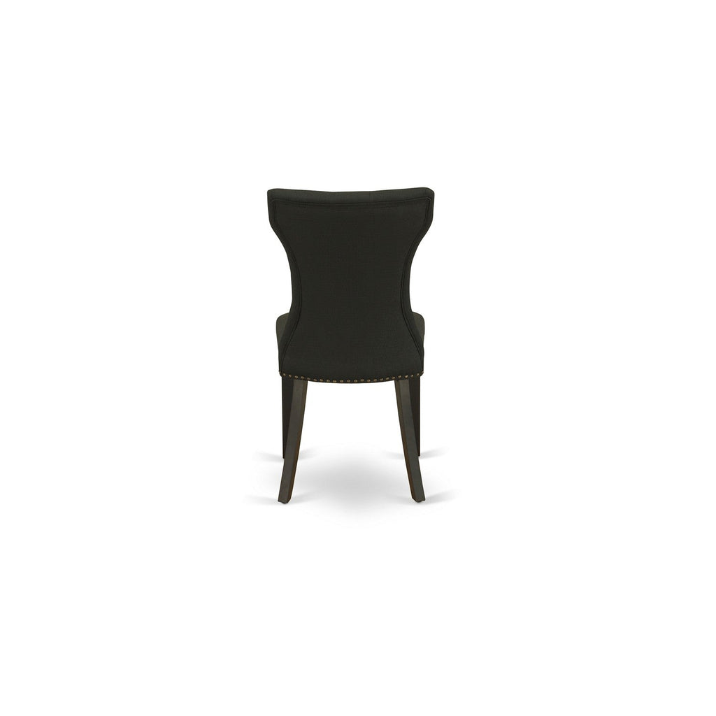 East West Furniture GAP1T24 Gallatin Parsons Dining Chairs - Button Tufted Nailhead Trim Black Linen Fabric Upholstered Chairs