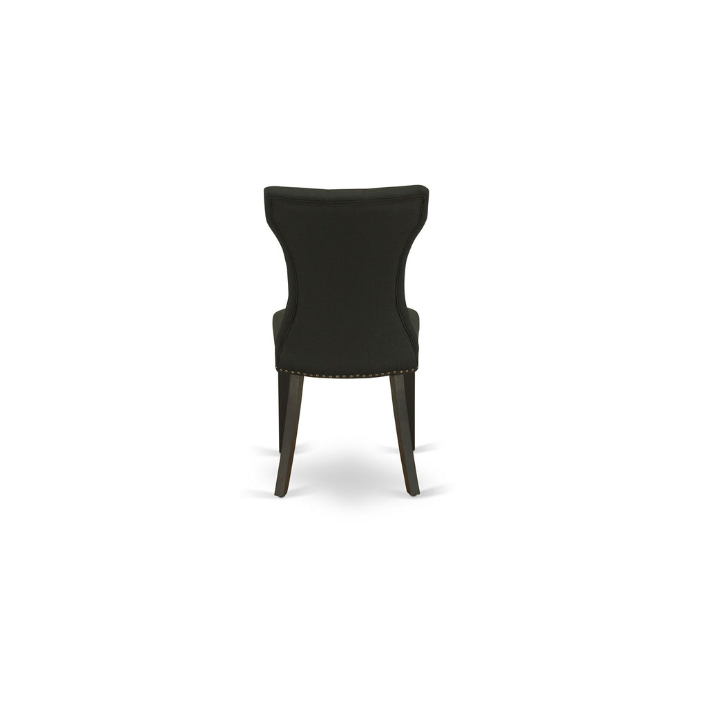 East West Furniture DLGA3-BLK-24 3 Piece Kitchen Table & Chairs Set Contains a Round Dining Room Table with Dropleaf and 2 Black Linen Fabric Parsons Dining Chairs, 42x42 Inch, Black