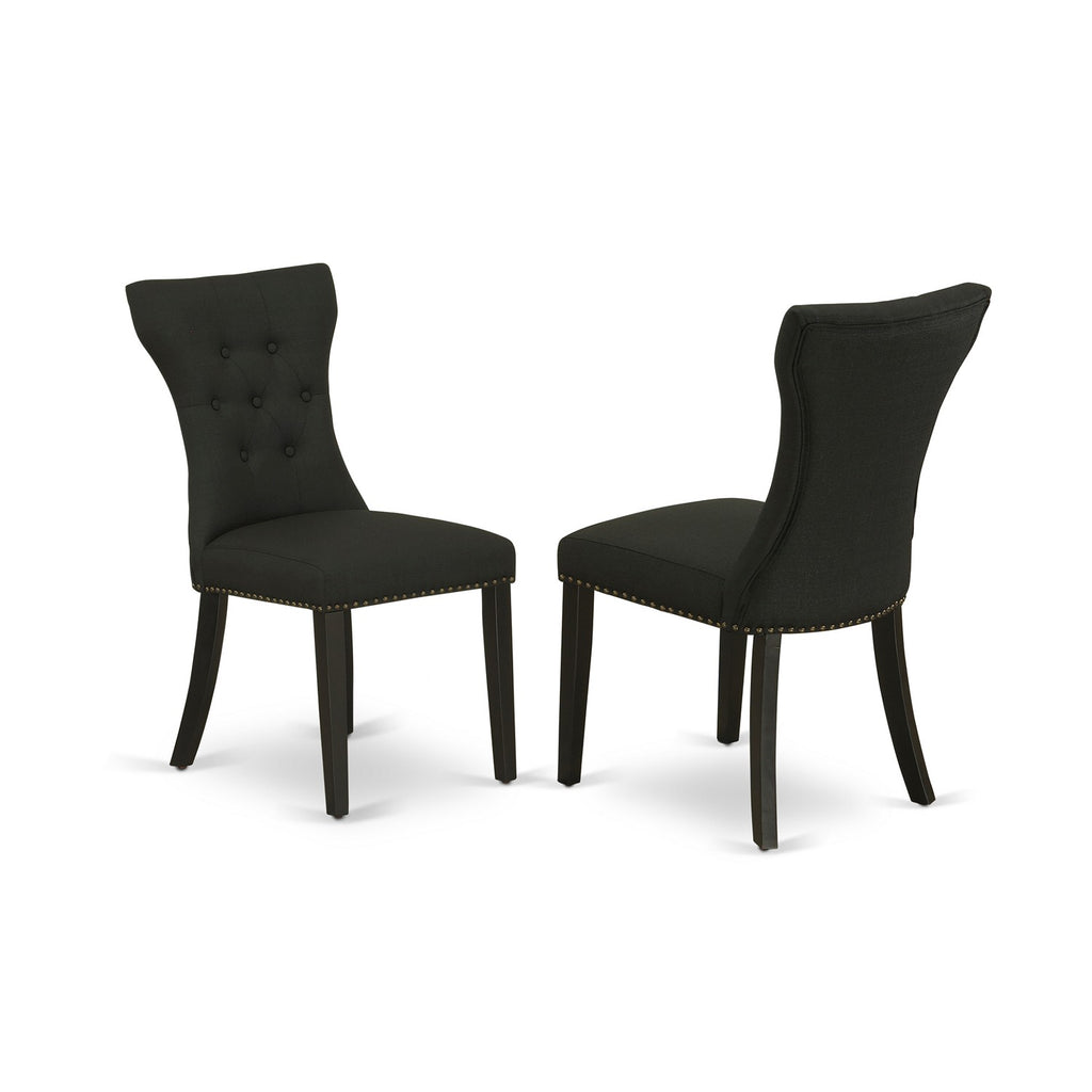 East West Furniture ANGA3-ABK-24 3 Piece Dinette Set for Small Spaces Contains a Round Kitchen Table with Pedestal and 2 Black Linen Fabric Parson Dining Chairs