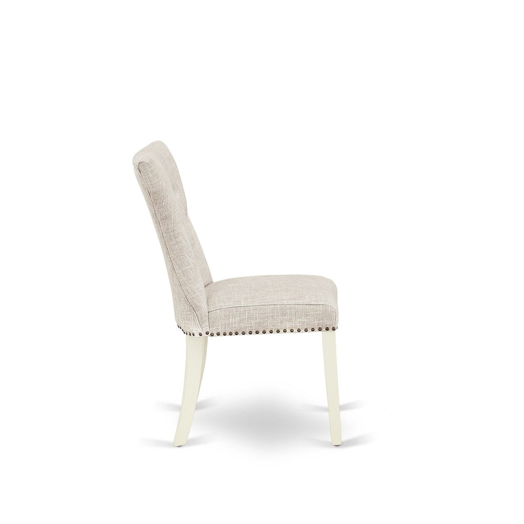 East West Furniture GAP2T35 Gallatin Modern Parson Chairs - Button Tufted Nailhead Trim Doeskin Linen Fabric Padded Dining Chairs