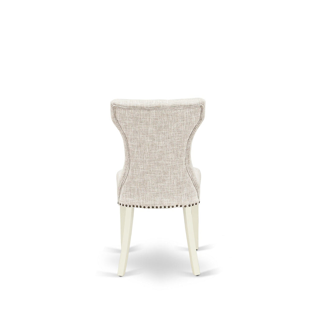 El juego de mesa de comedor de 5 piezas East West Furniture NDGA5-LWH-35 incluye una mesa de cocina rectangular con alas abatibles y 4 sillas de comedor Parson de tela de lino y piel de venado.