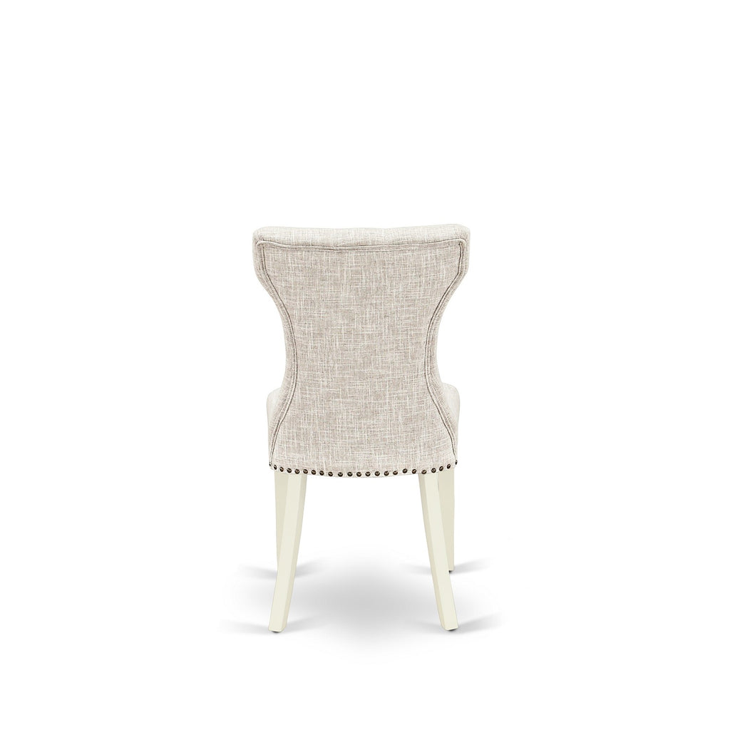 East West Furniture AMGA3-LWH-35 3 Piece Kitchen Table Set Contains a Round Dining Table with Pedestal and 2 Doeskin Linen Fabric Parson Dining Room Chairs
