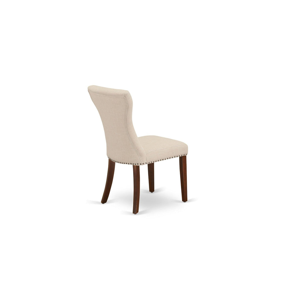 East West Furniture GAP3T32 Gallatin Parsons Dining Chairs - Button Tufted Nailhead Trim Light Beige Linen Fabric Padded Chairs, Set of 2, Mahogany