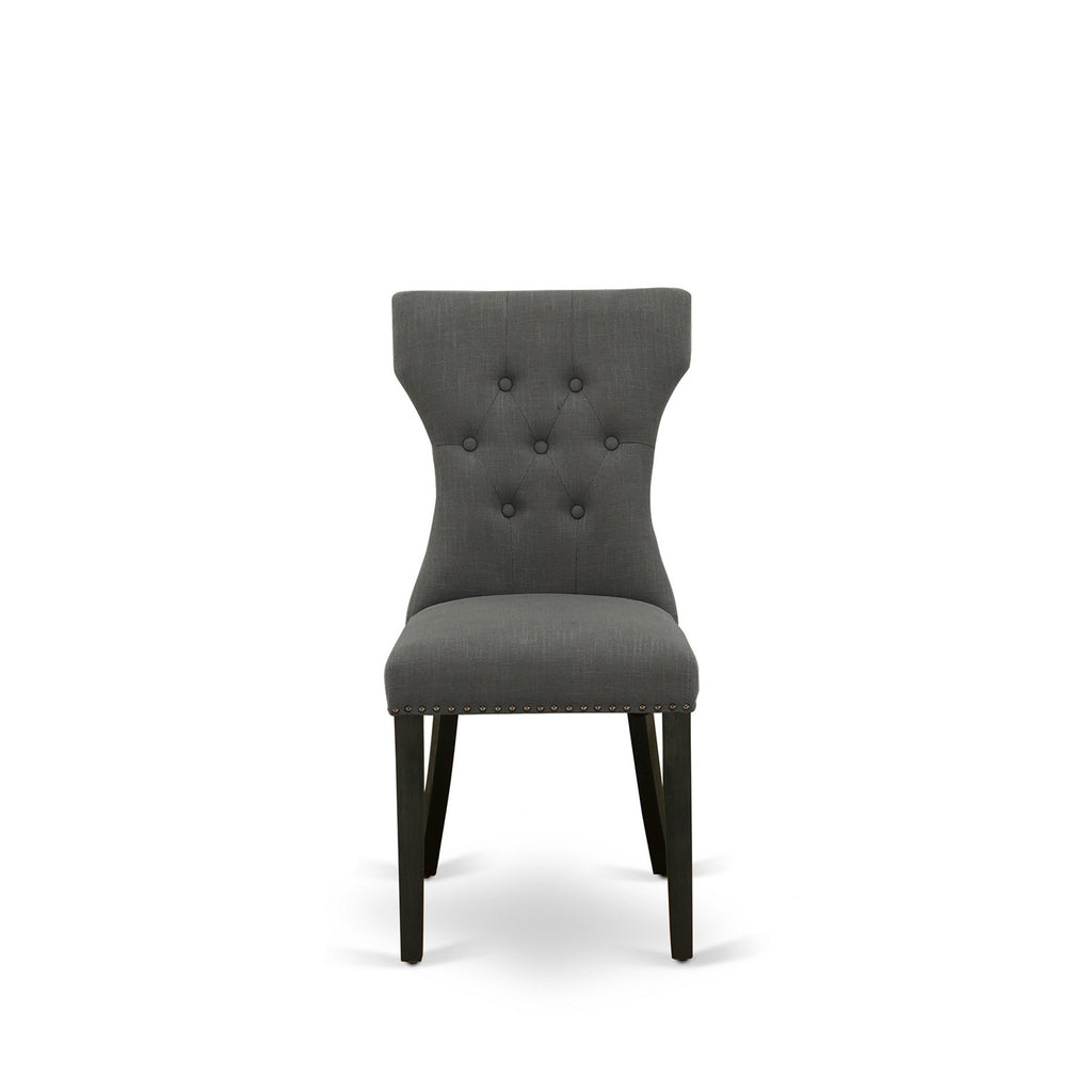 East West Furniture AMGA3-ABK-50 3 Piece Modern Dining Table Set Contains a Round Kitchen Table with Pedestal and 2 Dark Gotham Linen Fabric Upholstered Chairs