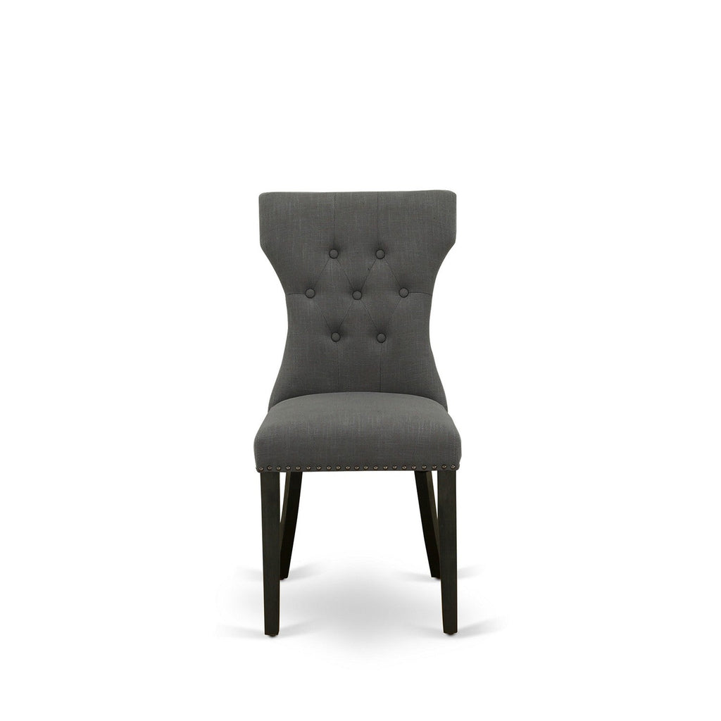 East West Furniture GAP6T50 Gallatin Parson Chairs - Button Tufted Nailhead Trim Dark Gotham Linen Fabric Upholstered Dining Chairs