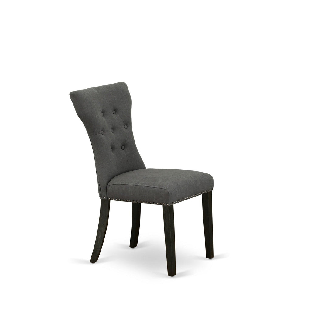 East West Furniture GAP6T50 Gallatin Parson Chairs - Button Tufted Nailhead Trim Dark Gotham Linen Fabric Upholstered Dining Chairs