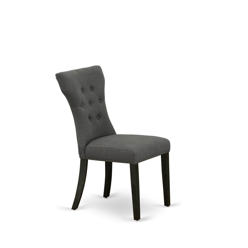 East West Furniture AMGA3-ABK-50 3 Piece Modern Dining Table Set Contains a Round Kitchen Table with Pedestal and 2 Dark Gotham Linen Fabric Upholstered Chairs