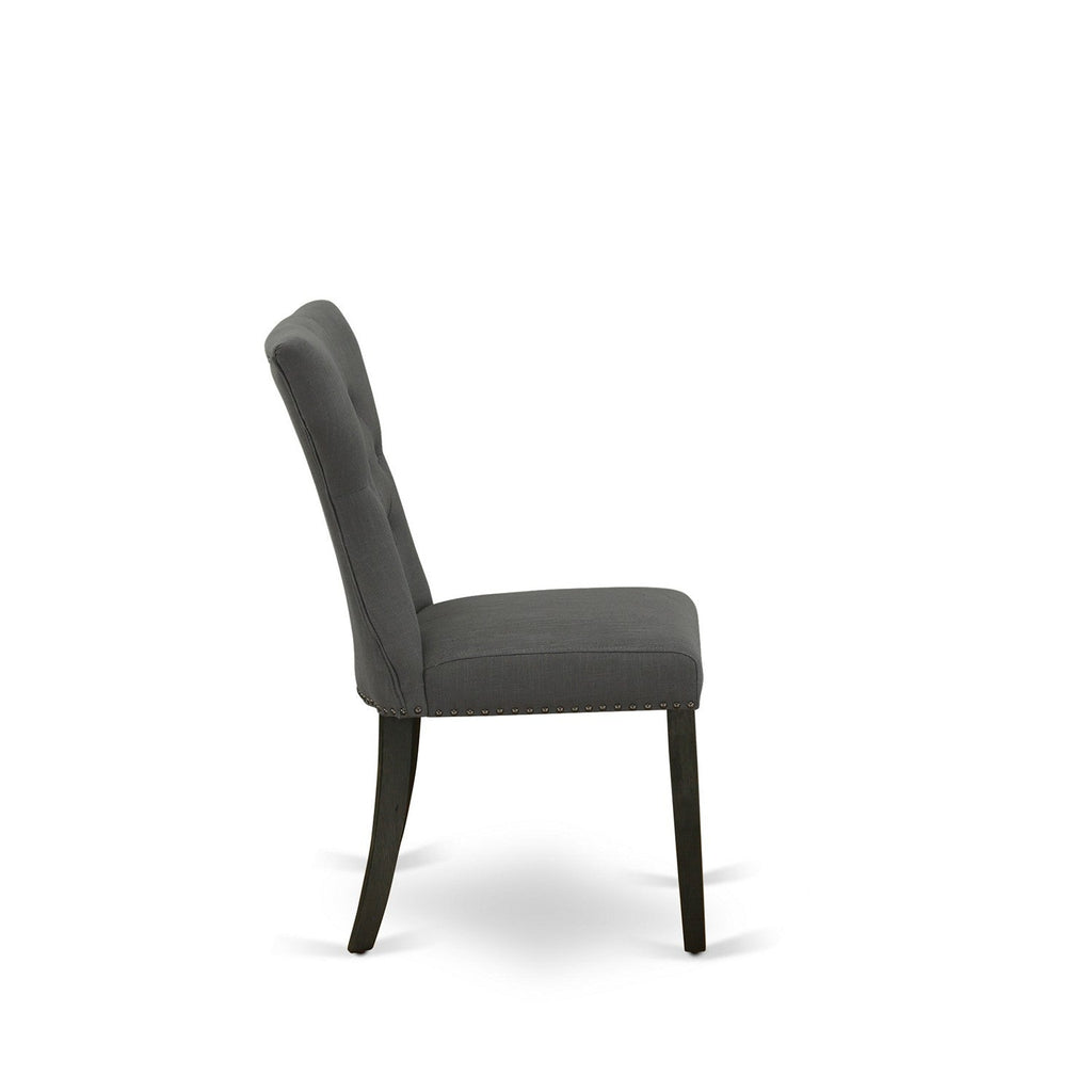 East West Furniture GAP6T50 Gallatin Parson Chairs - Button Tufted Nailhead Trim Dark Gotham Linen Fabric Upholstered Dining Chairs