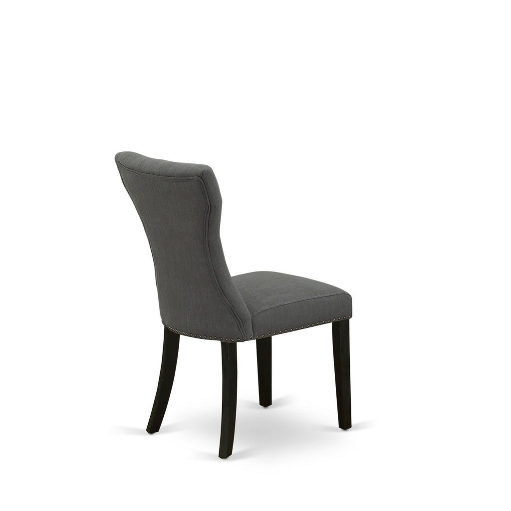 East West Furniture GAP6T50 Gallatin Parson Chairs - Button Tufted Nailhead Trim Dark Gotham Linen Fabric Upholstered Dining Chairs