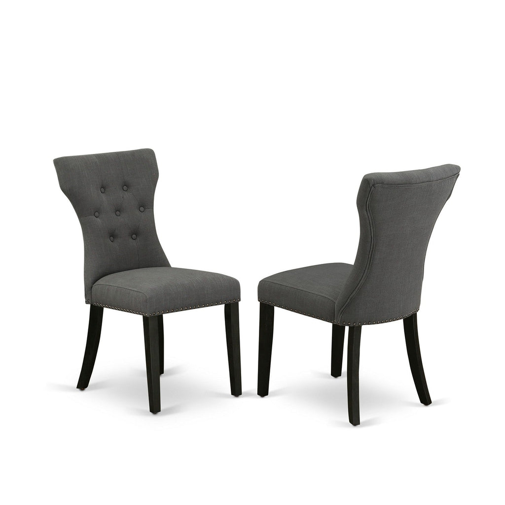 East West Furniture GAP6T50 Gallatin Parson Chairs - Button Tufted Nailhead Trim Dark Gotham Linen Fabric Upholstered Dining Chairs