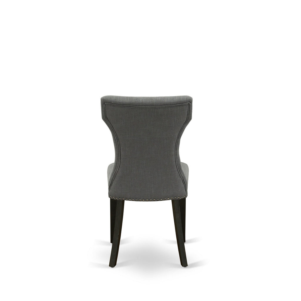 East West Furniture AMGA3-ABK-50 3 Piece Modern Dining Table Set Contains a Round Kitchen Table with Pedestal and 2 Dark Gotham Linen Fabric Upholstered Chairs