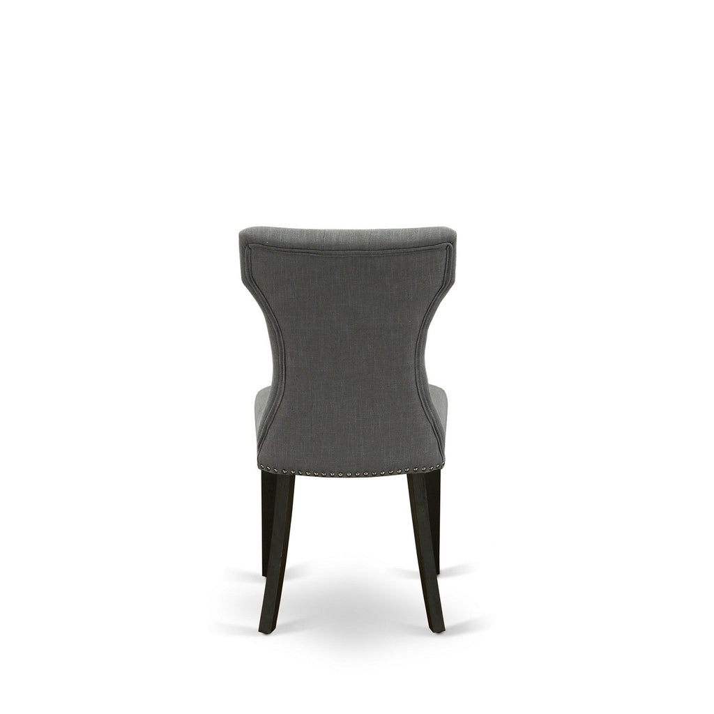 East West Furniture GAP6T50 Gallatin Parson Chairs - Button Tufted Nailhead Trim Dark Gotham Linen Fabric Upholstered Dining Chairs