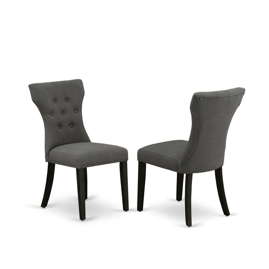 East West Furniture AMGA3-ABK-50 3 Piece Modern Dining Table Set Contains a Round Kitchen Table with Pedestal and 2 Dark Gotham Linen Fabric Upholstered Chairs