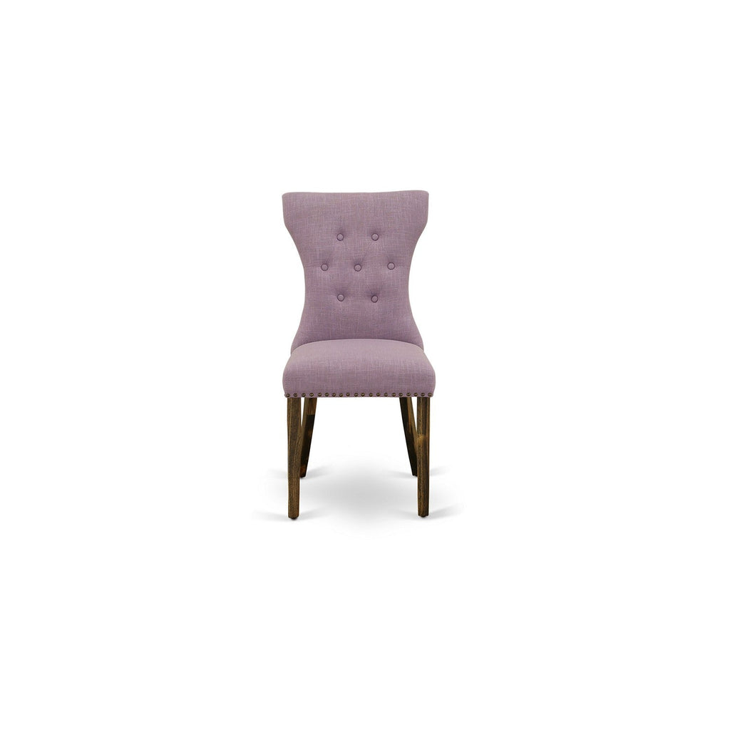 East West Furniture I2GA5-740 5 Piece Dinette Set for 4 Includes a Round Dining Room Table with Pedestal and 4 Dahlia Linen Fabric Upholstered Parson Chairs