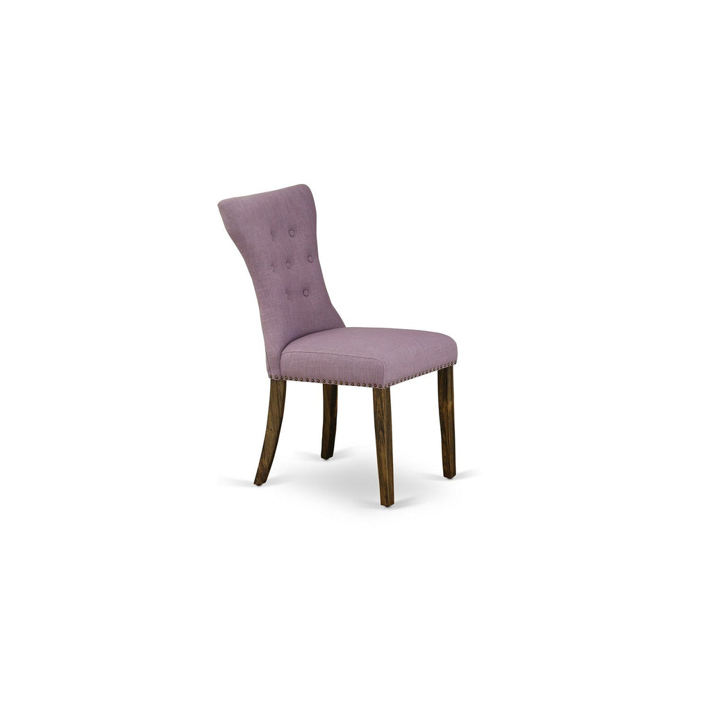 East West Furniture F2GA7-740 7 Piece Kitchen Table & Chairs Set Consist of a Round Dining Room Table with Pedestal and 6 Dahlia Linen Fabric Upholstered Chairs