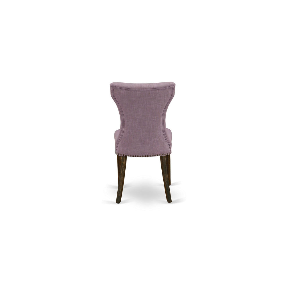 East West Furniture I2GA5-740 5 Piece Dinette Set for 4 Includes a Round Dining Room Table with Pedestal and 4 Dahlia Linen Fabric Upholstered Parson Chairs