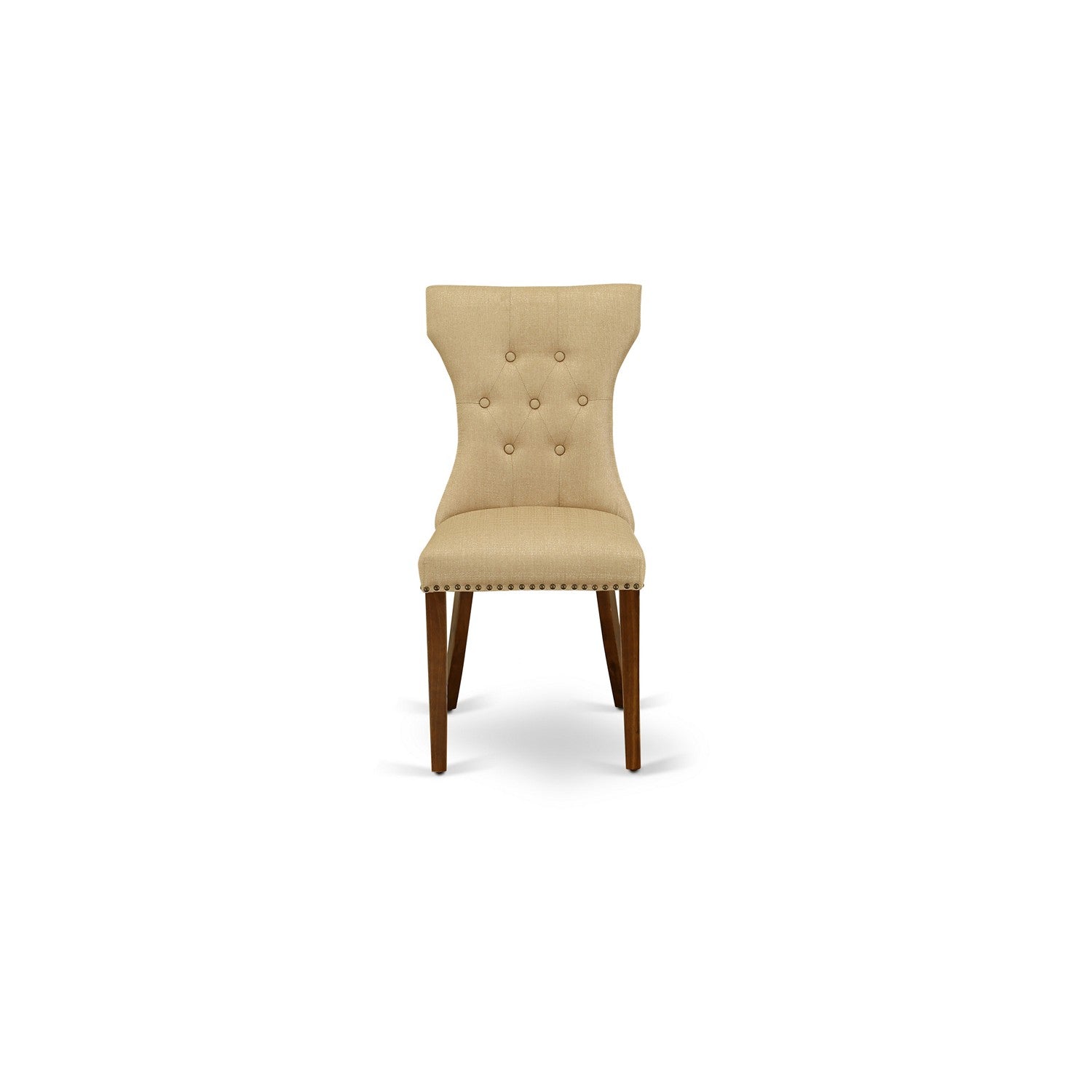 Sillas de comedor Parson Gallatin GAP8T03 de East West Furniture - Tapizadas en tela de lino marrón con ribete de tachuelas y botones capitoné