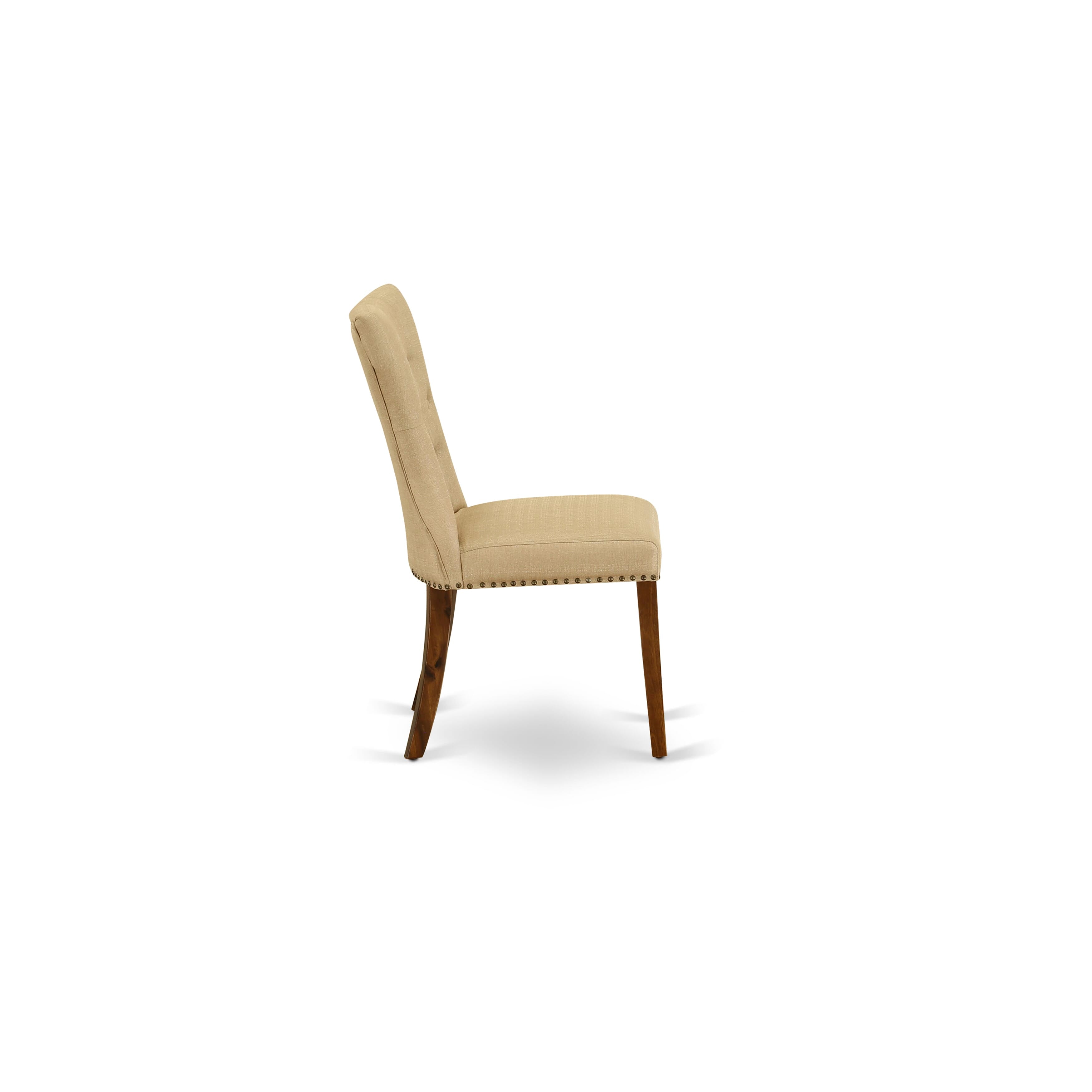 East West Furniture DMGA5-AWA-03 5 Piece Wood Dining Table Set Contains 1 Drop Leaves Dining Table and 4 Brown Linen Fabric Kitchen Chair Button Tufted Back with Nail Heads - Acacia Walnut Finish