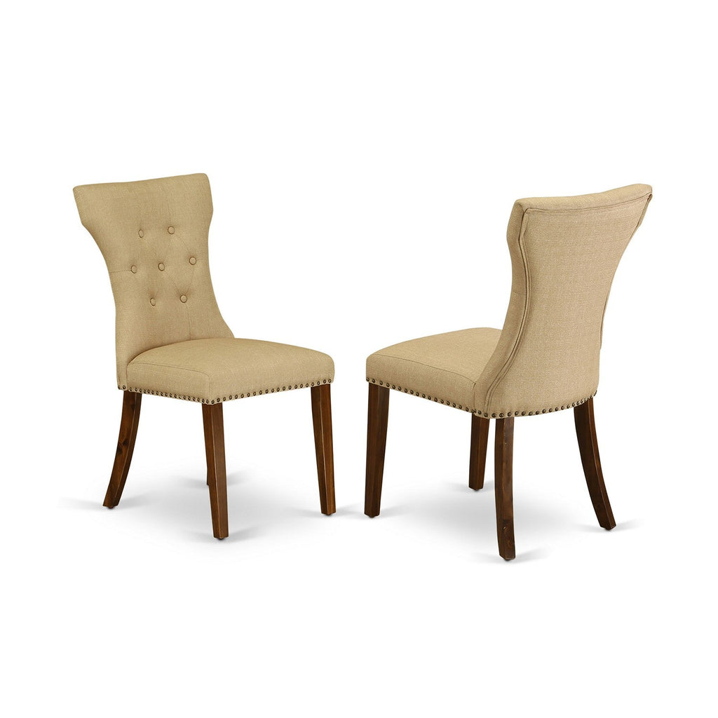 East West Furniture GAP8T03 Gallatin Parson Dining Chairs - Button Tufted Nailhead Trim Brown Linen Fabric Upholstered Chairs