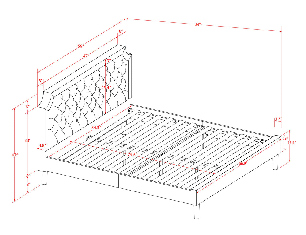 East West Furniture GBF-25-F Ful Size Platform Bed Consist of Black Textured Upholstered Headboard, Footboard and Wood Rails, Slats - Wooden 9 Legs with Full Support Modern Bed Frame - Black Finish