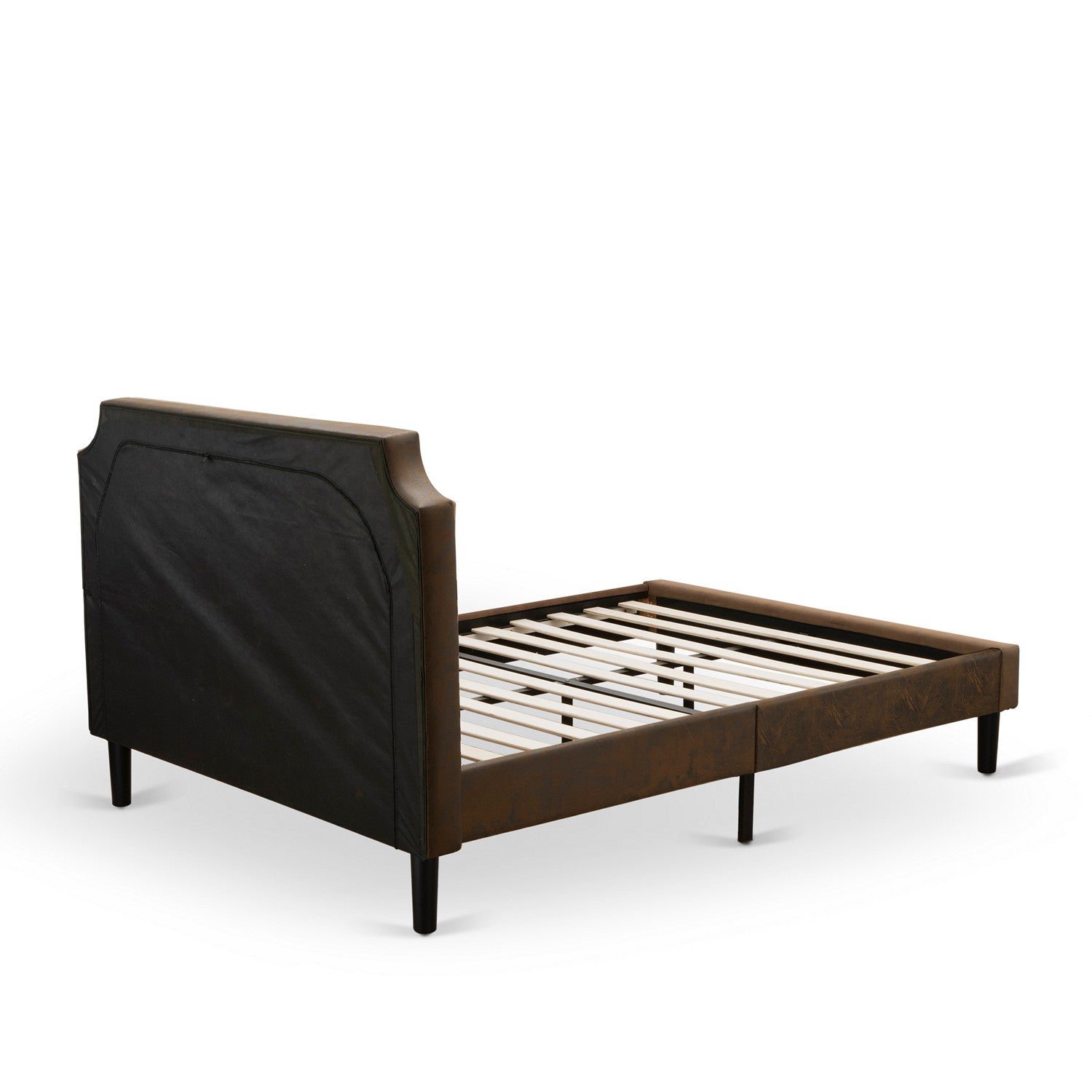 East West Furniture GB25Q-1BF07 2-Piece Granbury Bed Set with a Button Tufted Queen Size Bed and 1 Distressed Jacobean Modern Nightstand - Dark Brown faux Leather with Black Texture and Black Legs