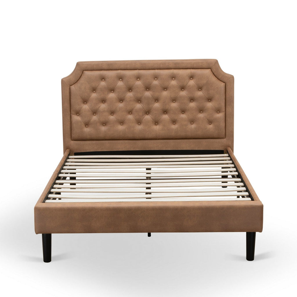 East West Furniture GBF-28-F Granbury Full Size Bed Consist of Brown Textured Upholstered Headboard, Footboard and Wood Rails, Slats - Wooden 9 Legs with Full Support Full Bed Frame - Black Finish