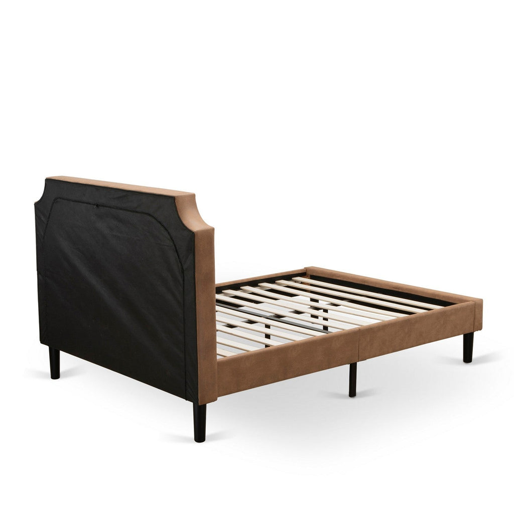 East West Furniture GB28F-1HI0M 2-Piece Platform Full Bed Set with Button Tufted Bed Frame and an Antique Mahogany Mid Century Modern Nightstand - Brown Faux Leather with Brown Texture and Black Legs