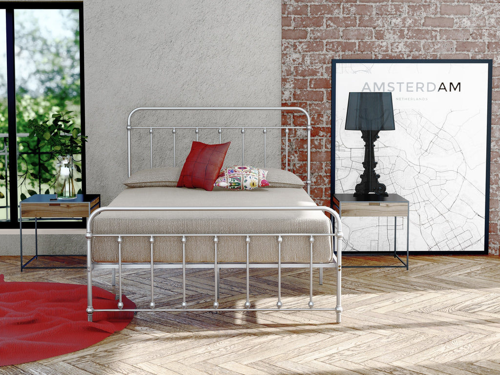 East West Furniture GDFBSIL Garland Full Bed Frame with 6 Metal Legs - Magnificent Bed Frame in Powder Coating Silver Color