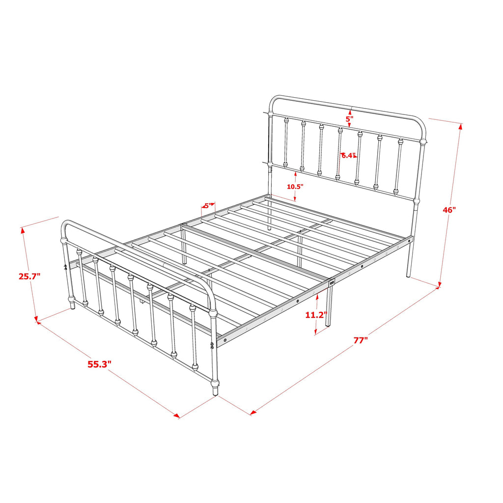 East West Furniture GDFBSIL Garland Full Bed Frame with 6 Metal Legs - Magnificent Bed Frame in Powder Coating Silver Color