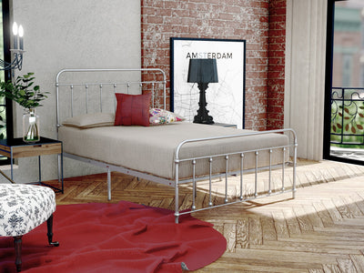 East West Furniture GDFBSIL Garland Full Bed Frame with 6 Metal Legs - Magnificent Bed Frame in Powder Coating Silver Color
