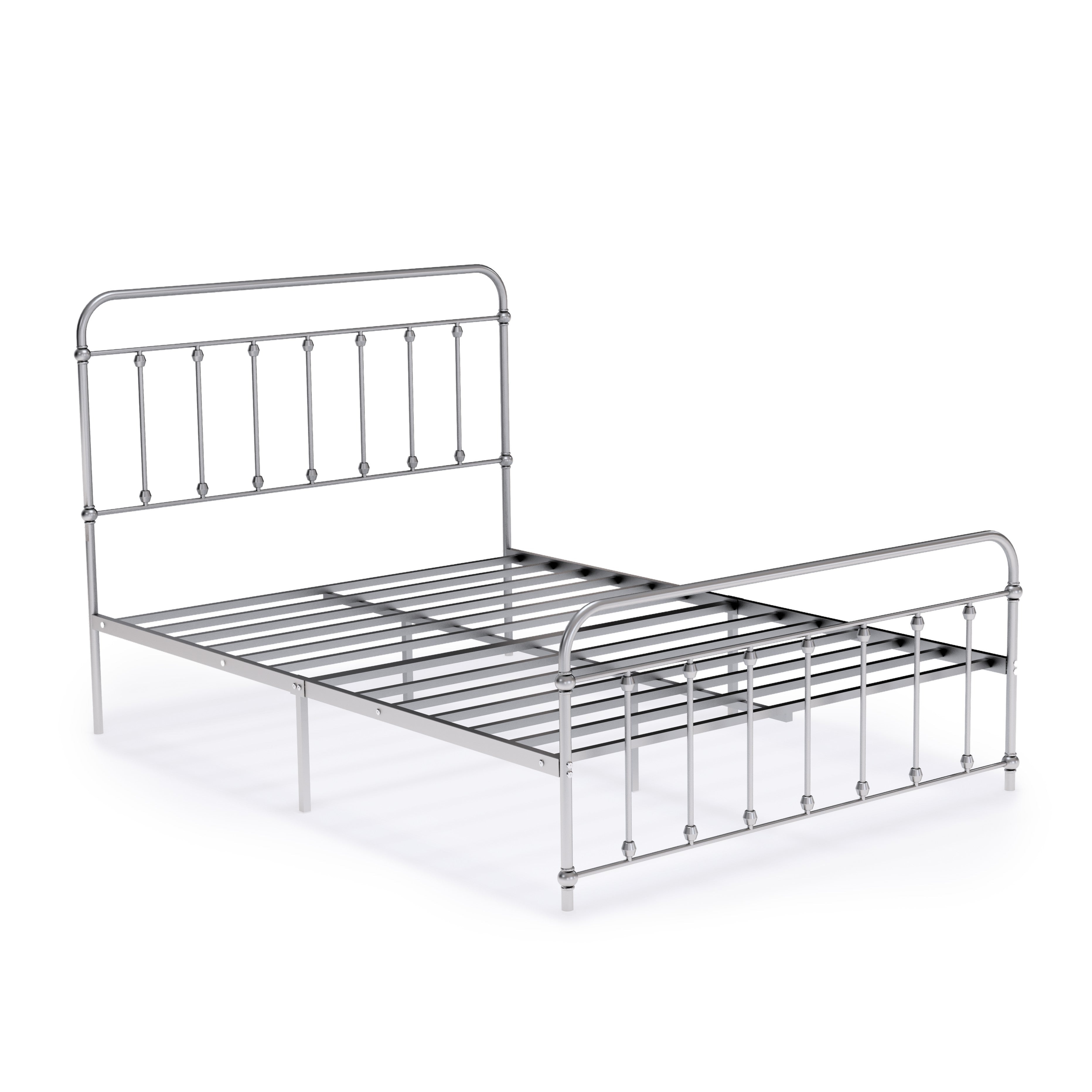 East West Furniture GDFBSIL Garland Full Bed Frame with 6 Metal Legs - Magnificent Bed Frame in Powder Coating Silver Color