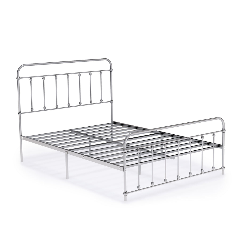 East West Furniture GDFBSIL Garland Full Bed Frame with 6 Metal Legs - Magnificent Bed Frame in Powder Coating Silver Color