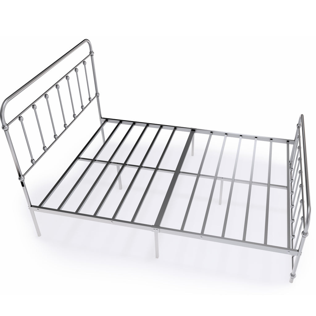 East West Furniture GDFBSIL Garland Full Bed Frame with 6 Metal Legs - Magnificent Bed Frame in Powder Coating Silver Color