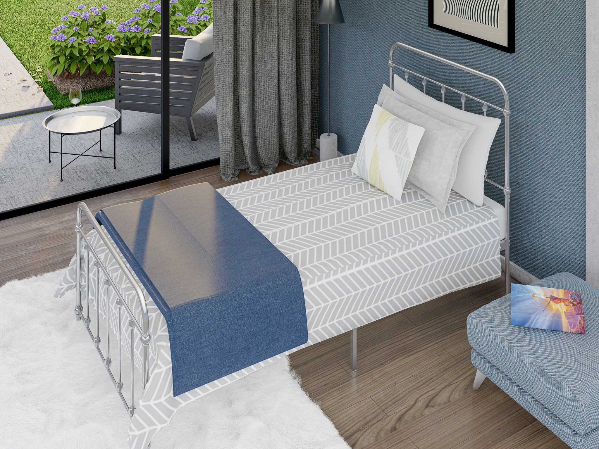 East West Furniture GDTBSIL Garland - Cama individual con 6 patas de metal - Cama de lujo con recubrimiento en polvo color plata