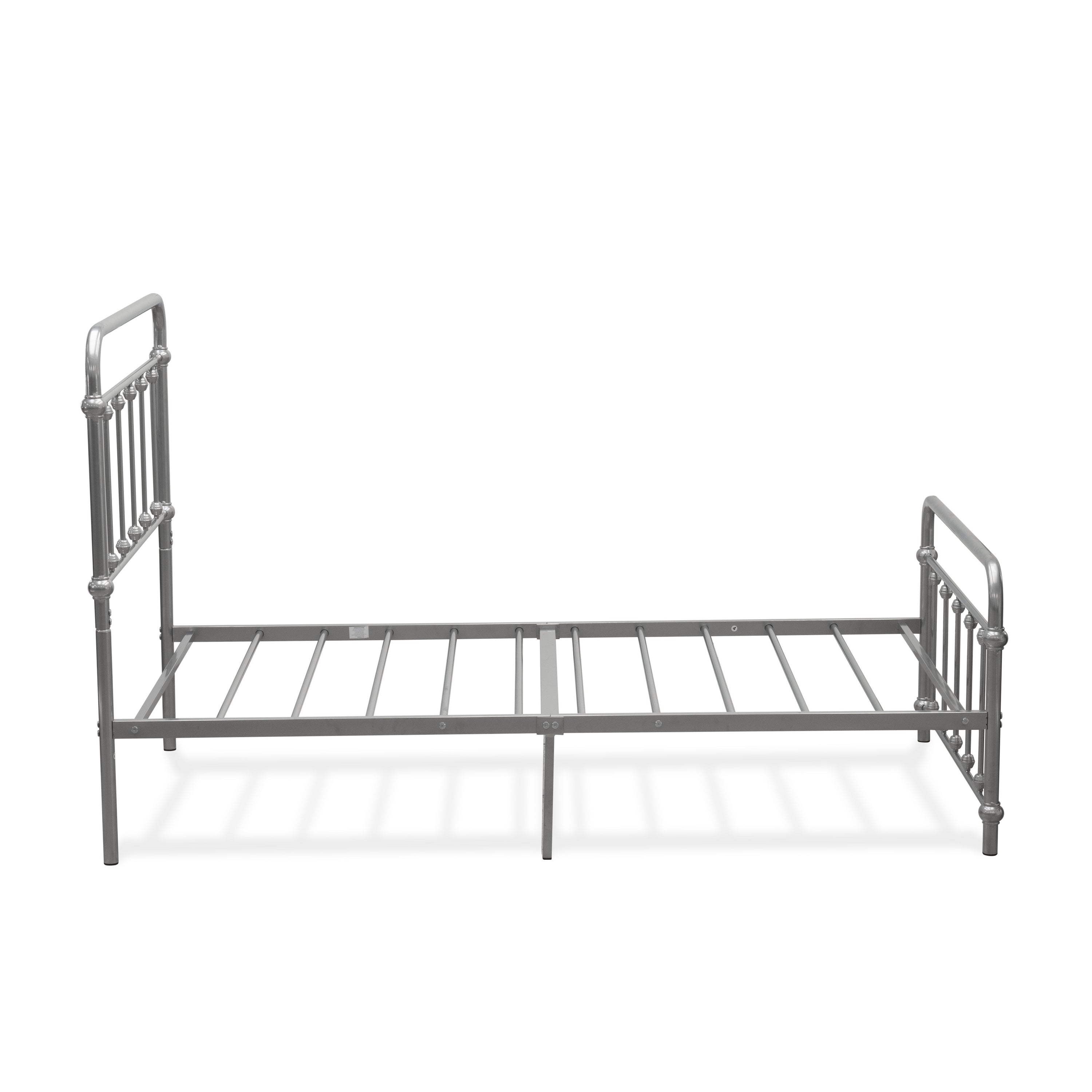 East West Furniture GDTBSIL Garland - Cama individual con 6 patas de metal - Cama de lujo con recubrimiento en polvo color plata