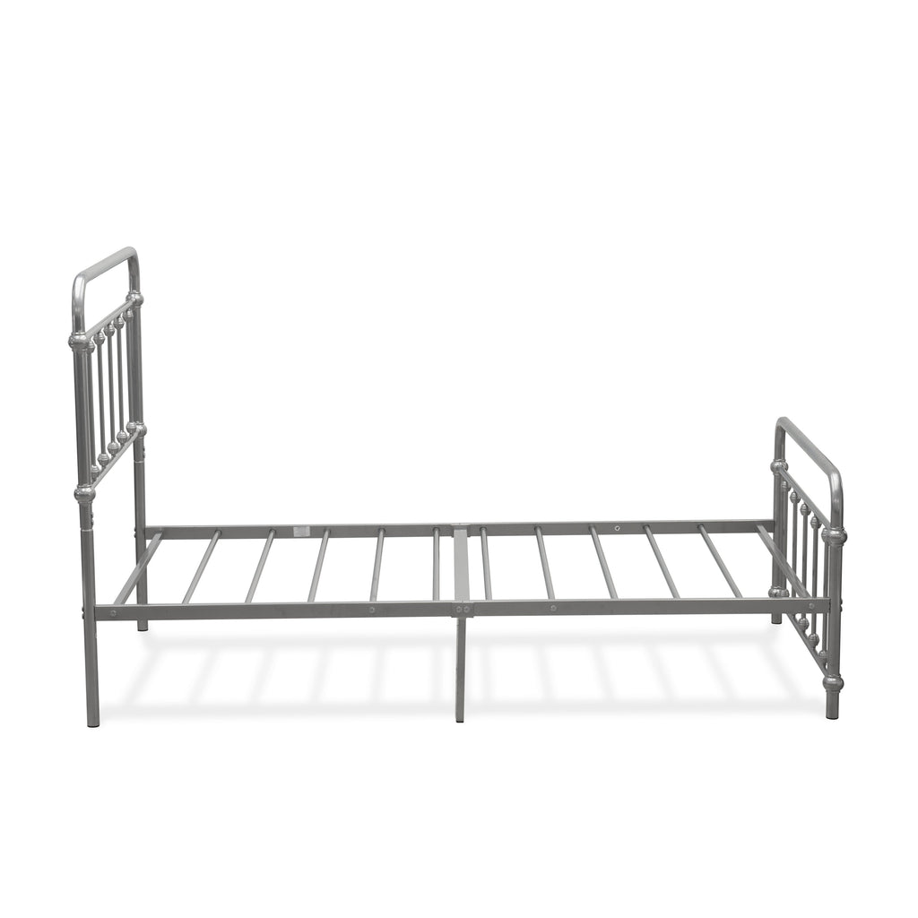 East West Furniture GDTBSIL Garland Twin Bed Frame with 6 Metal Legs - Deluxe Bed Frame in Powder Coating Silver Color