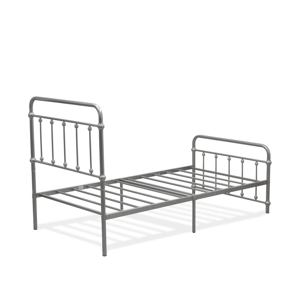 East West Furniture GDTBSIL Garland Twin Bed Frame with 6 Metal Legs - Deluxe Bed Frame in Powder Coating Silver Color