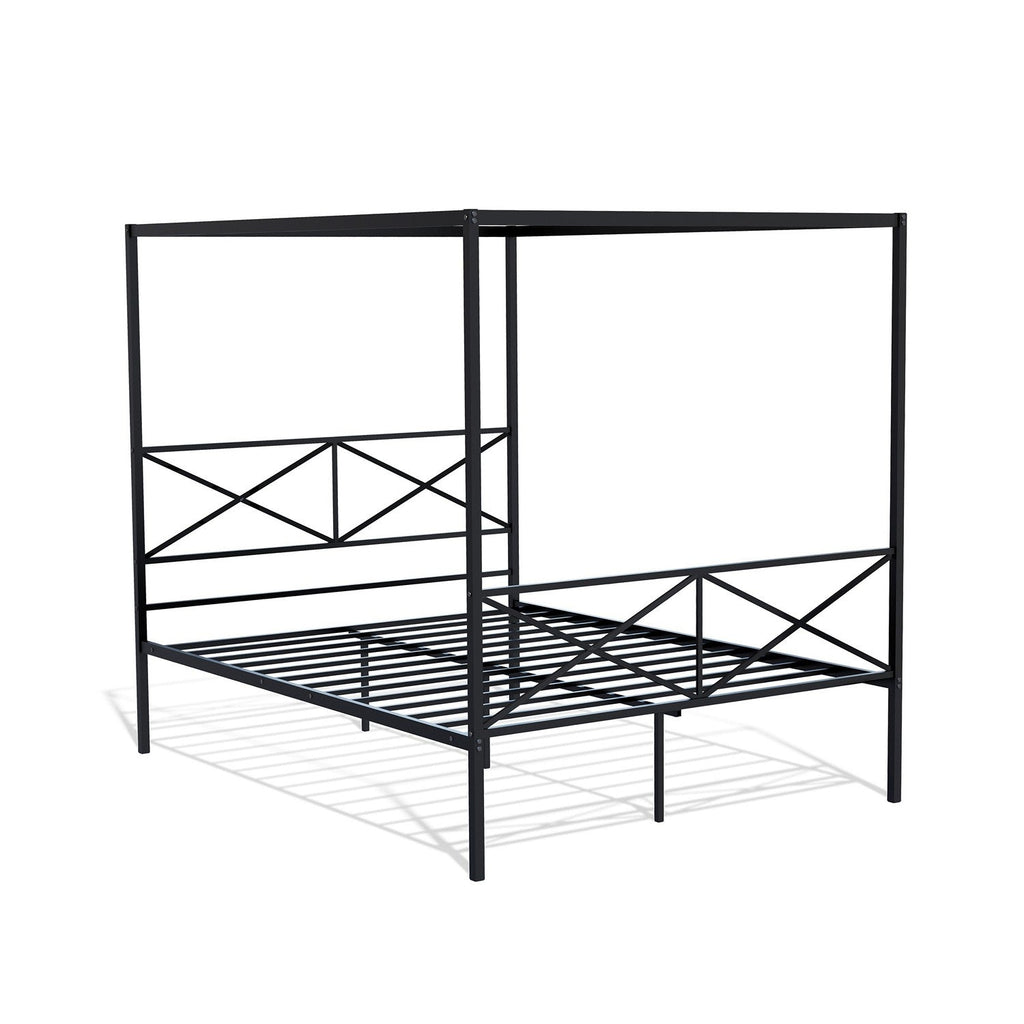 East West Furniture GEQCBLK Glendale Platform Bed Frame with Modern Style Headboard and Footboard - Canopy Metal Frame in Powder Coating Black